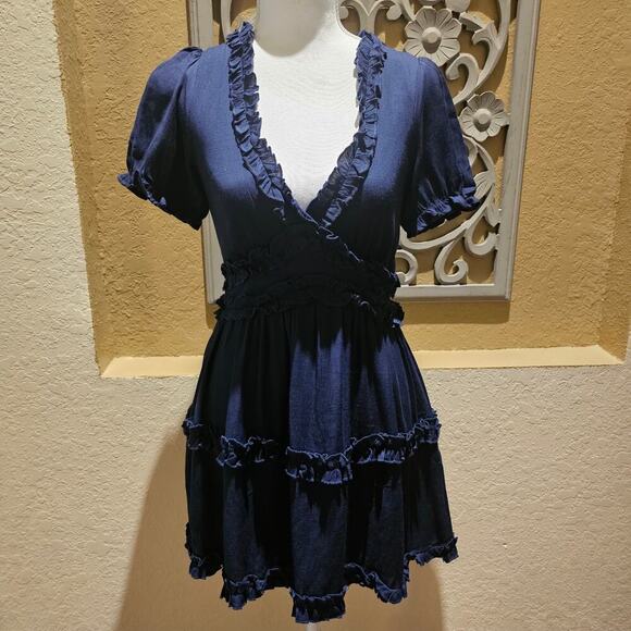 Altar’d State Dress S Navy Coastal Western Flair Boho Cottagecore Romantic EUC - Picture 3 of 13